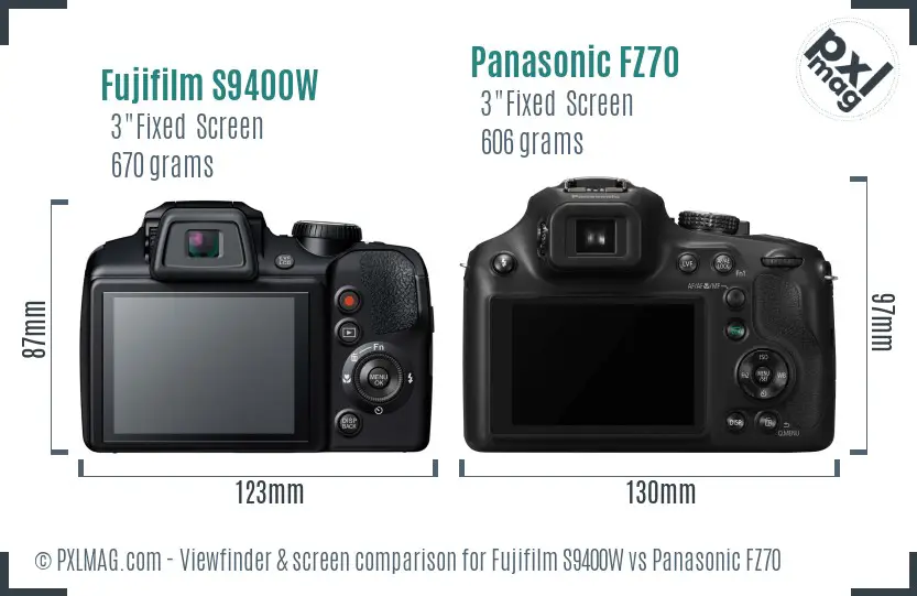 Fujifilm S9400W vs Panasonic FZ70 Screen and Viewfinder comparison