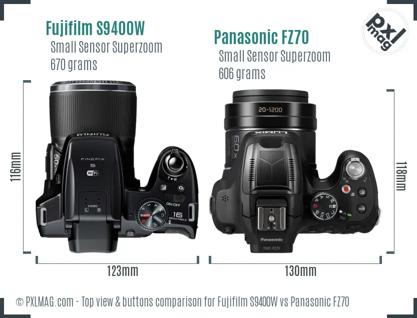 Fujifilm S9400W vs Panasonic FZ70 top view buttons comparison