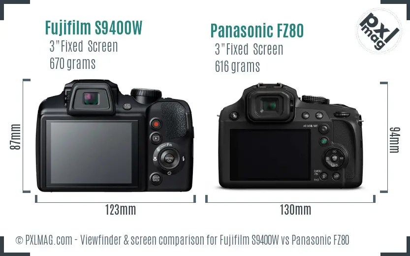 Fujifilm S9400W vs Panasonic FZ80 Screen and Viewfinder comparison