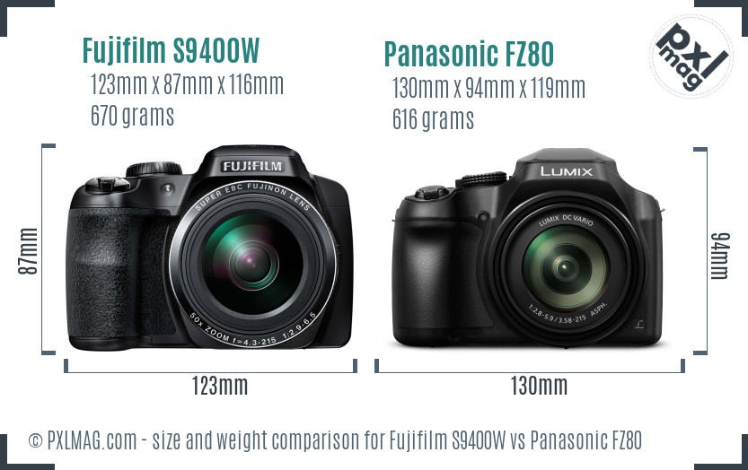 Fujifilm S9400W vs Panasonic FZ80 size comparison