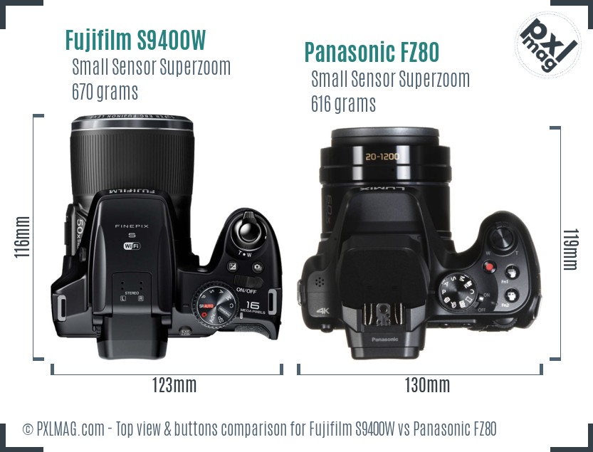 Fujifilm S9400W vs Panasonic FZ80 top view buttons comparison
