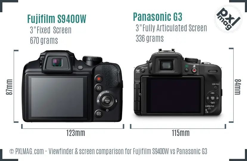 Fujifilm S9400W vs Panasonic G3 Screen and Viewfinder comparison