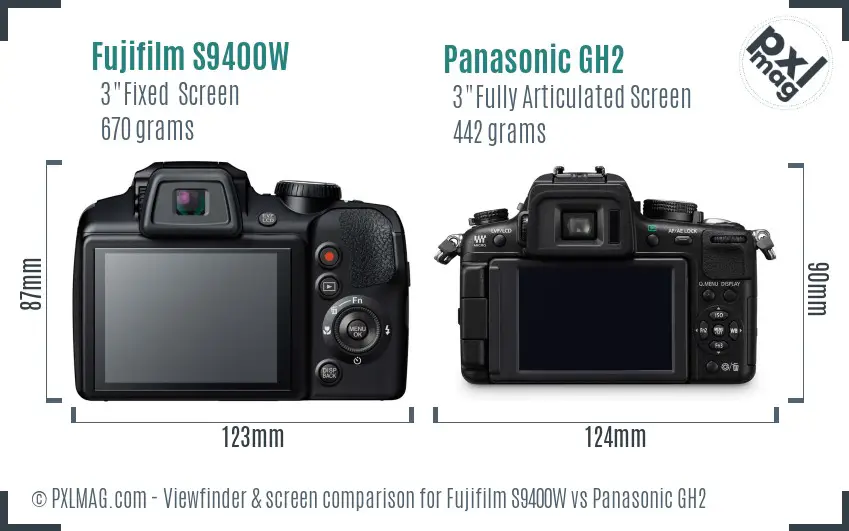 Fujifilm S9400W vs Panasonic GH2 Screen and Viewfinder comparison