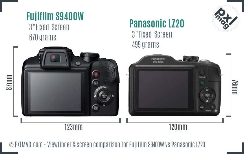 Fujifilm S9400W vs Panasonic LZ20 Screen and Viewfinder comparison