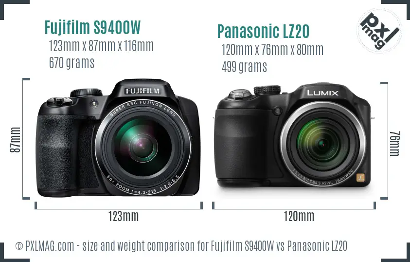 Fujifilm S9400W vs Panasonic LZ20 size comparison