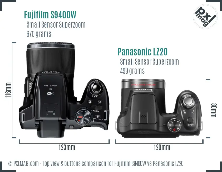 Fujifilm S9400W vs Panasonic LZ20 top view buttons comparison
