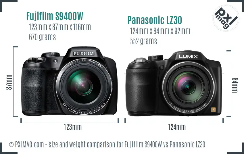 Fujifilm S9400W vs Panasonic LZ30 size comparison