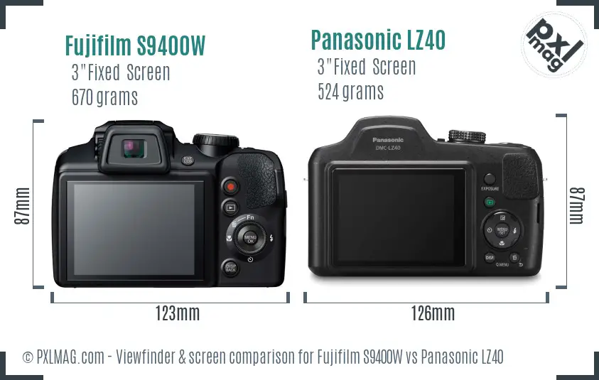 Fujifilm S9400W vs Panasonic LZ40 Screen and Viewfinder comparison