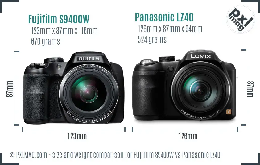 Fujifilm S9400W vs Panasonic LZ40 size comparison
