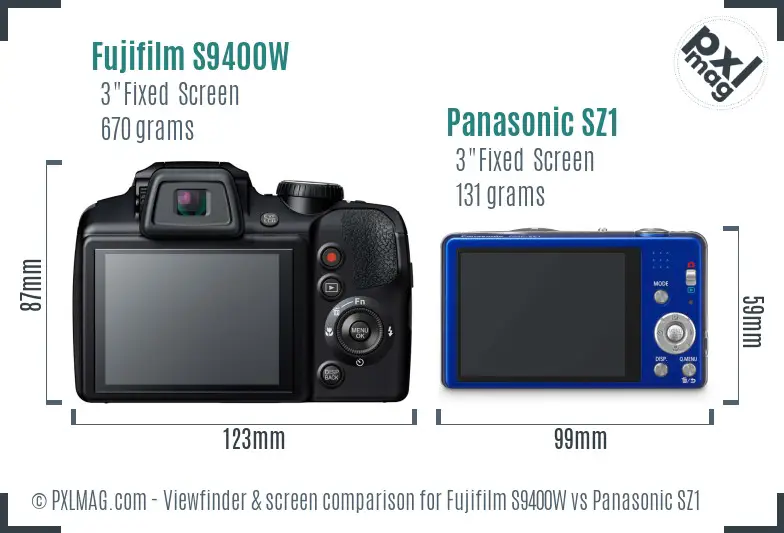 Fujifilm S9400W vs Panasonic SZ1 Screen and Viewfinder comparison