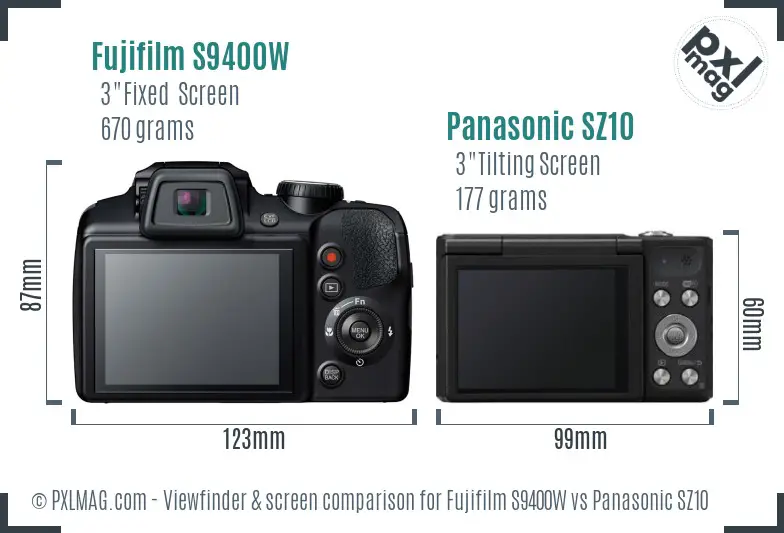 Fujifilm S9400W vs Panasonic SZ10 Screen and Viewfinder comparison