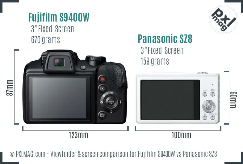 Fujifilm S9400W vs Panasonic SZ8 Screen and Viewfinder comparison