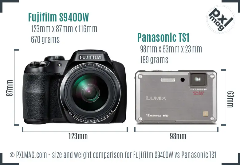 Fujifilm S9400W vs Panasonic TS1 size comparison