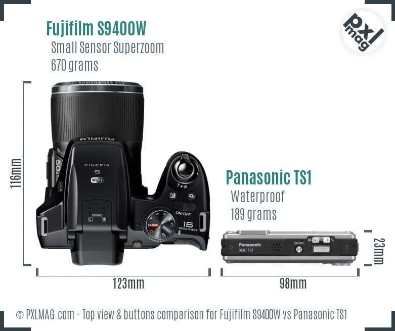 Fujifilm S9400W vs Panasonic TS1 top view buttons comparison