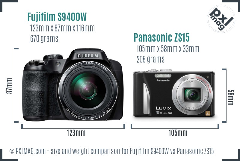 Fujifilm S9400W vs Panasonic ZS15 size comparison Fujifilm S9400W vs Panasonic ZS15 size comparison