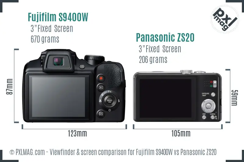 Fujifilm S9400W vs Panasonic ZS20 Screen and Viewfinder comparison