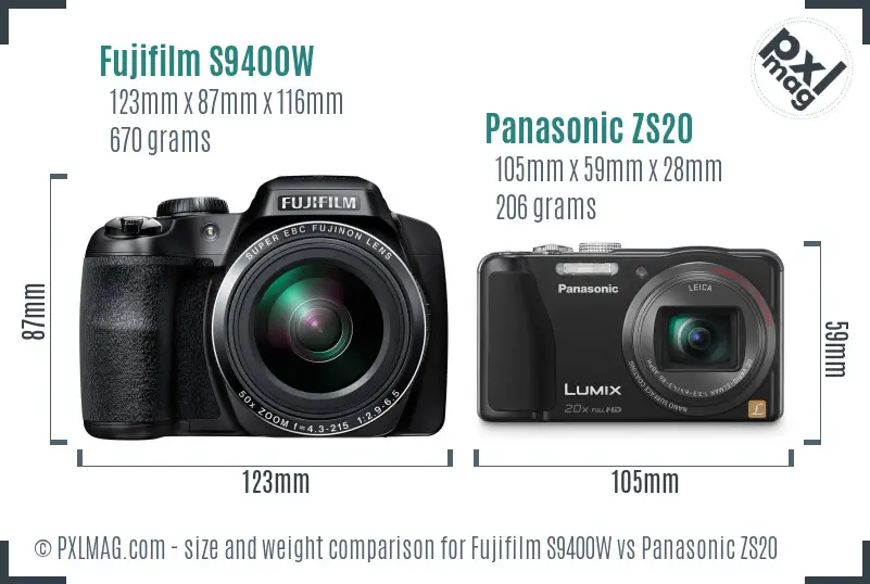 Fujifilm S9400W vs Panasonic ZS20 size comparison