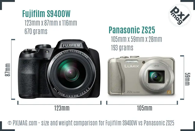 Fujifilm S9400W vs Panasonic ZS25 size comparison