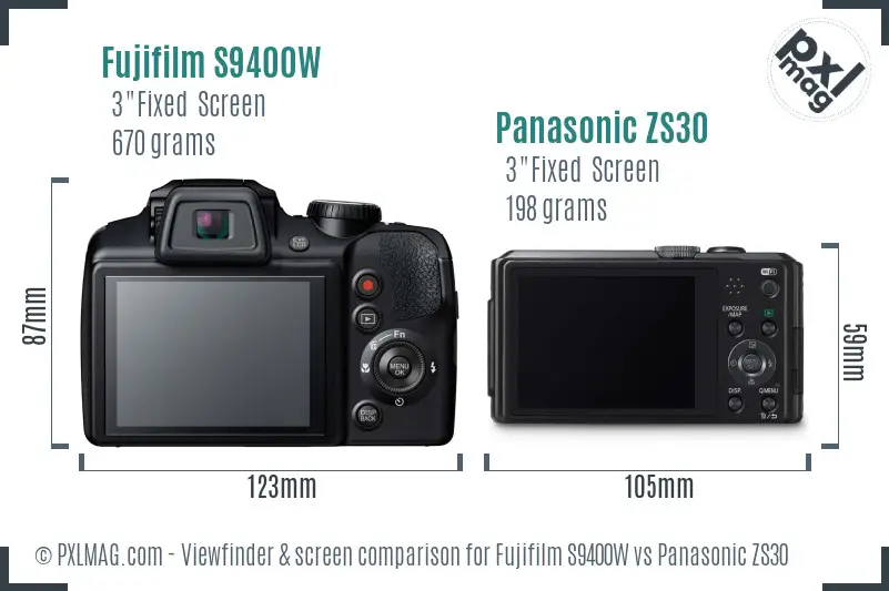 Fujifilm S9400W vs Panasonic ZS30 Screen and Viewfinder comparison