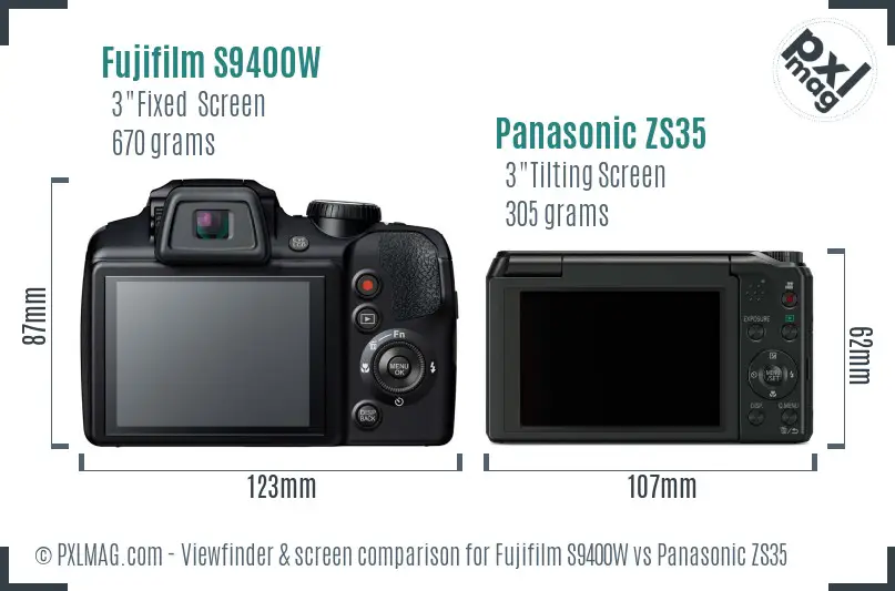 Fujifilm S9400W vs Panasonic ZS35 Screen and Viewfinder comparison