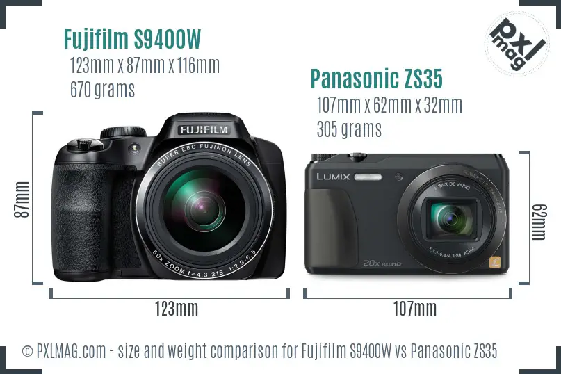 Fujifilm S9400W vs Panasonic ZS35 size comparison