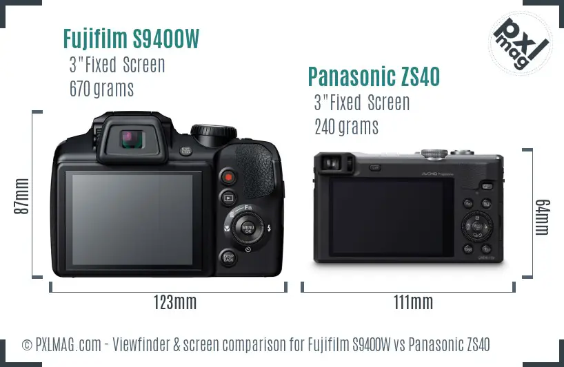 Fujifilm S9400W vs Panasonic ZS40 Screen and Viewfinder comparison