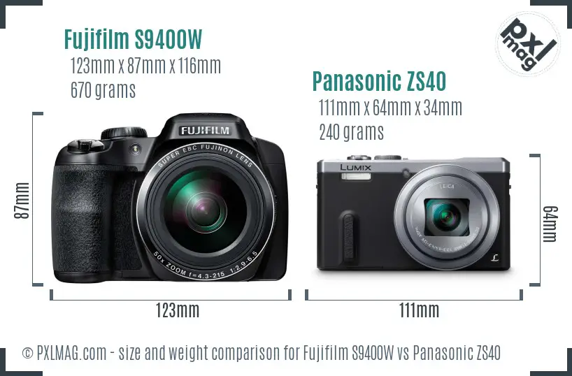 Fujifilm S9400W vs Panasonic ZS40 size comparison