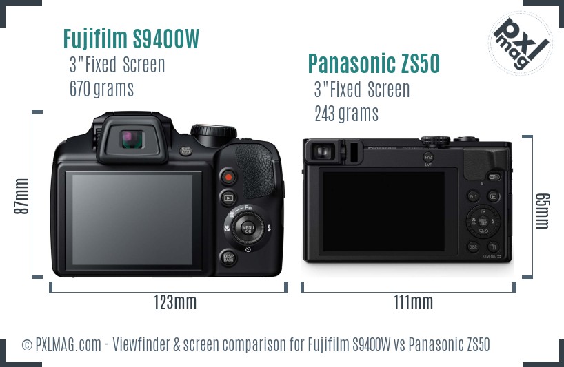 Fujifilm S9400W vs Panasonic ZS50 Screen and Viewfinder comparison