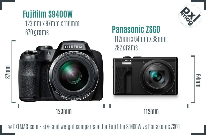 Fujifilm S9400W vs Panasonic ZS60 size comparison