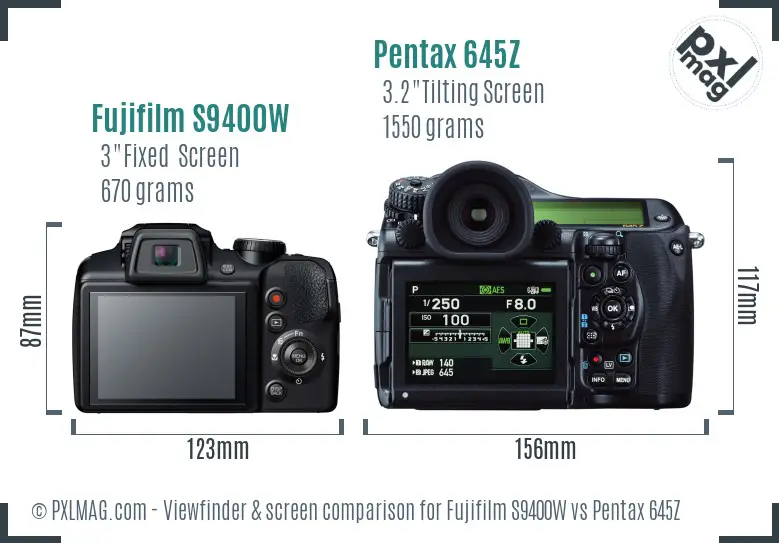 Fujifilm S9400W vs Pentax 645Z Screen and Viewfinder comparison