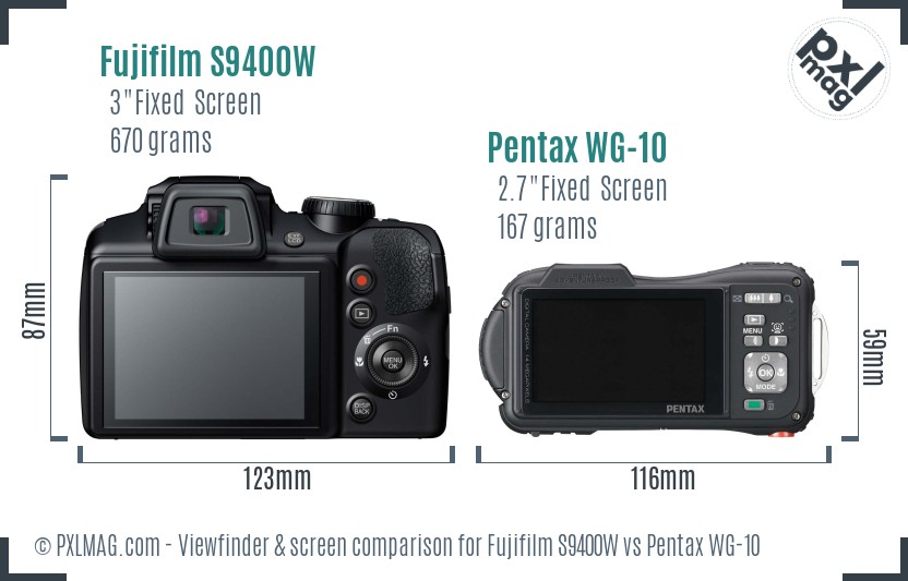 Fujifilm S9400W vs Pentax WG-10 Screen and Viewfinder comparison