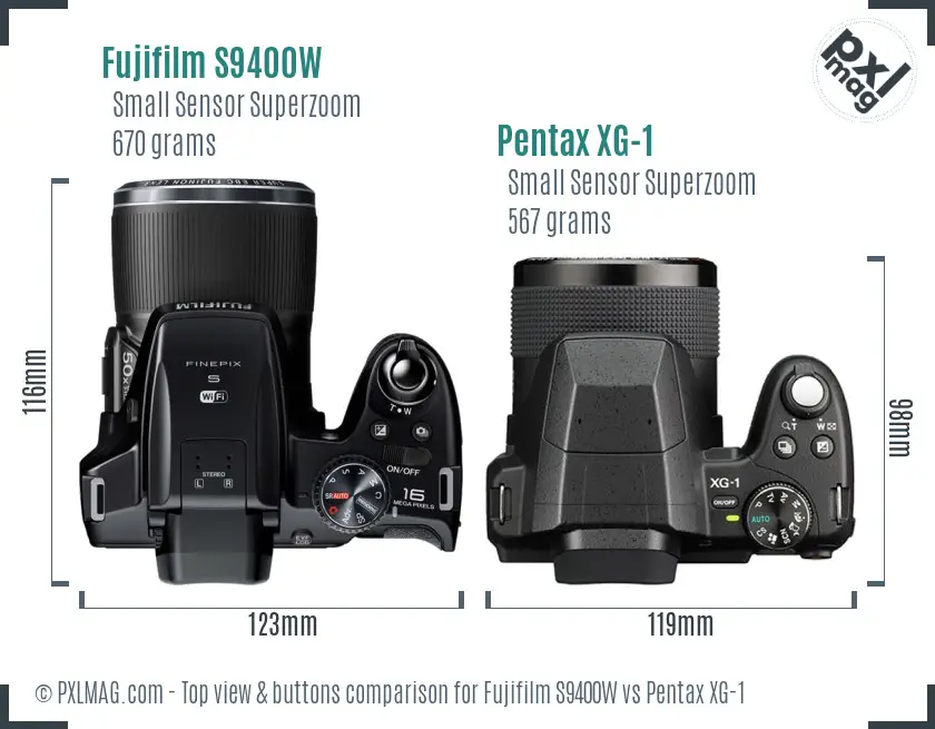 Fujifilm S9400W vs Pentax XG-1 top view buttons comparison Fujifilm S9400W vs Pentax XG-1 top view buttons comparison