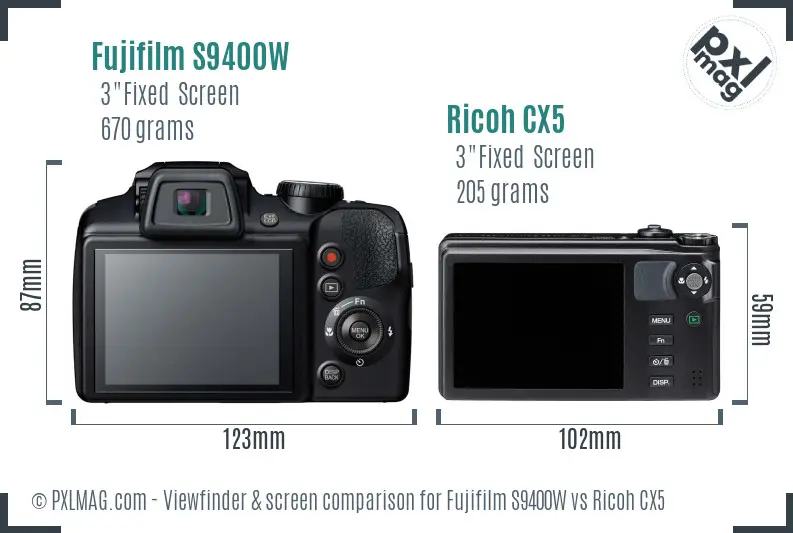 Fujifilm S9400W vs Ricoh CX5 Screen and Viewfinder comparison