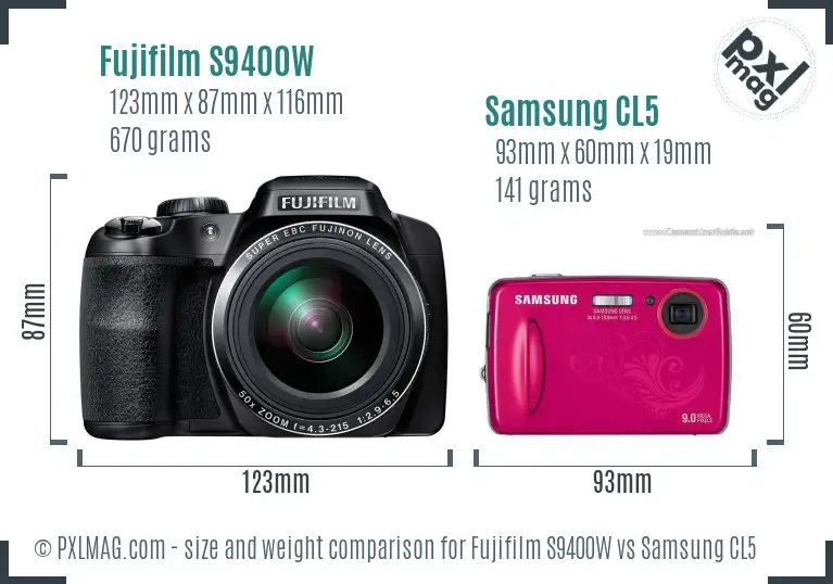 Fujifilm S9400W vs Samsung CL5 size comparison