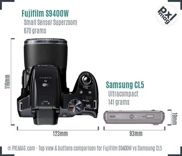 Fujifilm S9400W vs Samsung CL5 top view buttons comparison