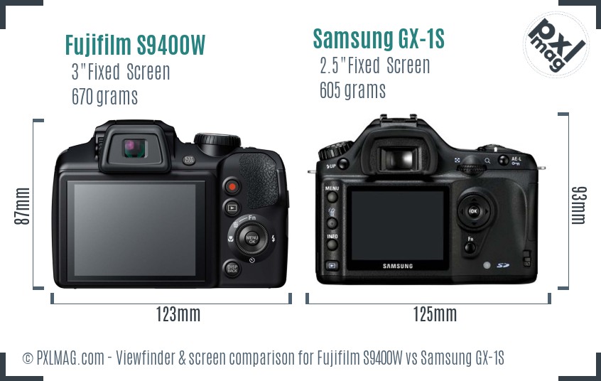 Fujifilm S9400W vs Samsung GX-1S Screen and Viewfinder comparison