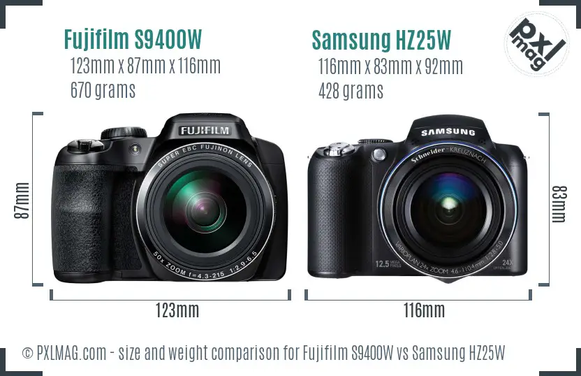 Fujifilm S9400W vs Samsung HZ25W size comparison