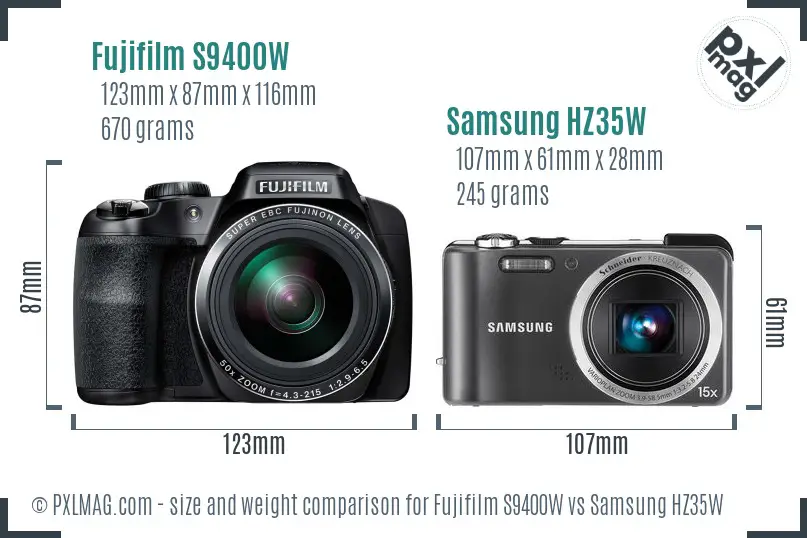 Fujifilm S9400W vs Samsung HZ35W size comparison