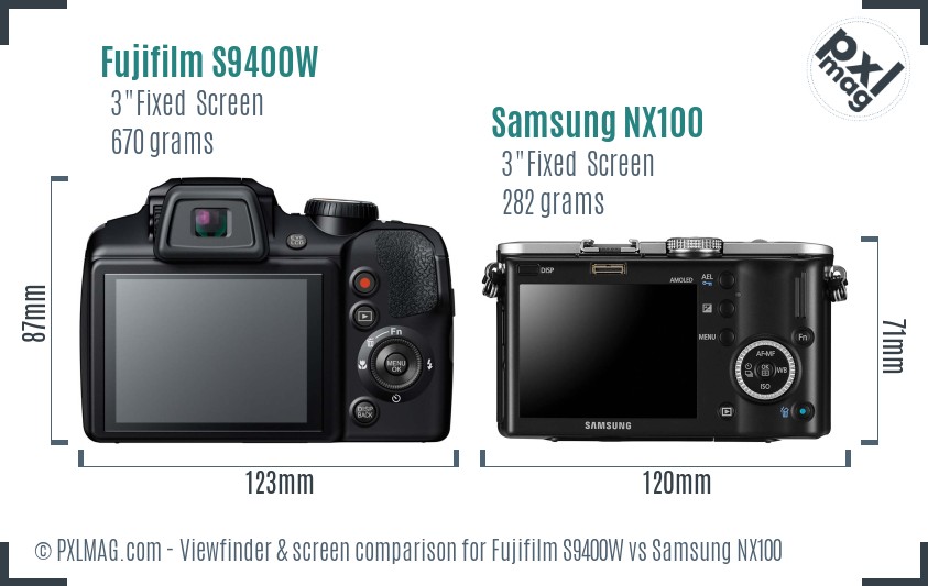 Fujifilm S9400W vs Samsung NX100 Screen and Viewfinder comparison