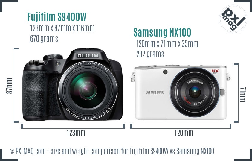 Fujifilm S9400W vs Samsung NX100 size comparison Fujifilm S9400W vs Samsung NX100 size comparison