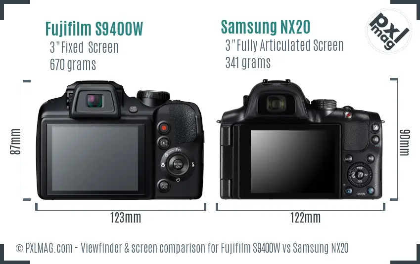 Fujifilm S9400W vs Samsung NX20 Screen and Viewfinder comparison