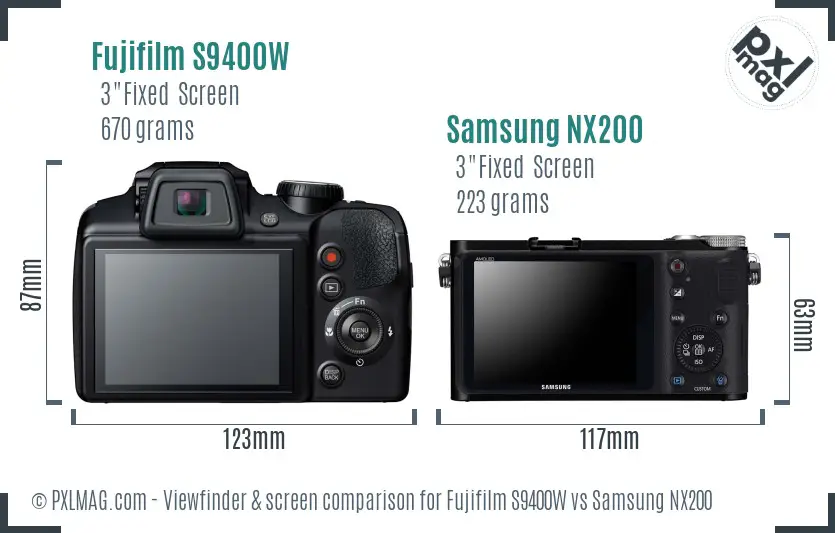 Fujifilm S9400W vs Samsung NX200 Screen and Viewfinder comparison