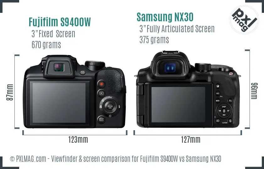 Fujifilm S9400W vs Samsung NX30 Screen and Viewfinder comparison