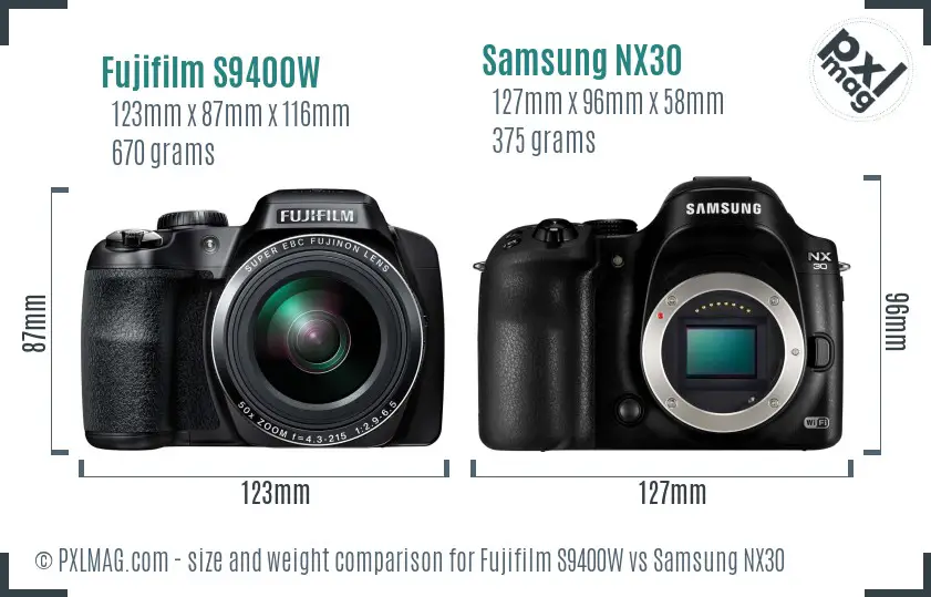 Fujifilm S9400W vs Samsung NX30 size comparison Fujifilm S9400W vs Samsung NX30 size comparison