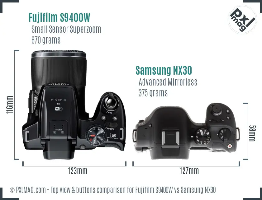 Fujifilm S9400W vs Samsung NX30 top view buttons comparison