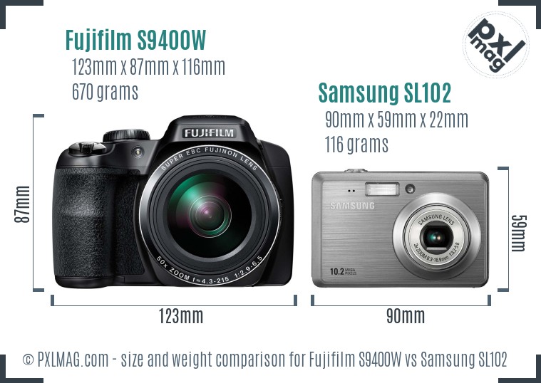 Fujifilm S9400W vs Samsung SL102 size comparison Fujifilm S9400W vs Samsung SL102 size comparison