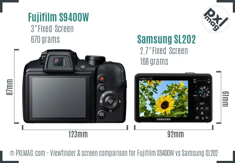 Fujifilm S9400W vs Samsung SL202 Screen and Viewfinder comparison