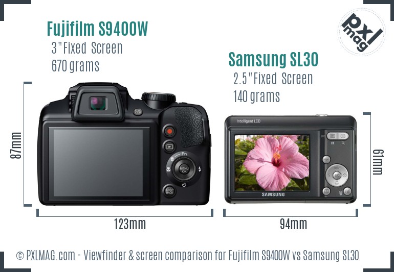 Fujifilm S9400W vs Samsung SL30 Screen and Viewfinder comparison