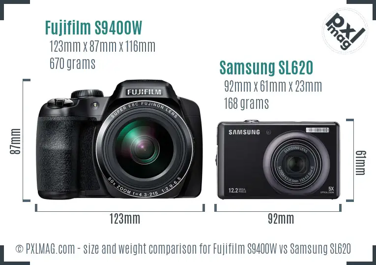 Fujifilm S9400W vs Samsung SL620 size comparison
