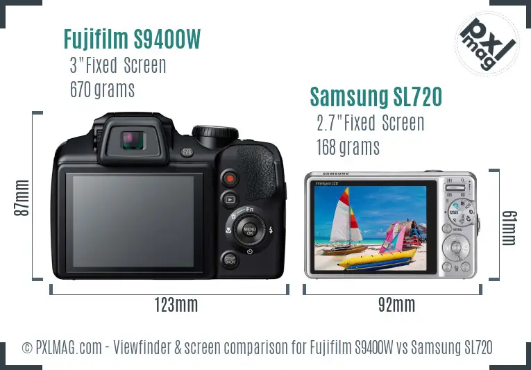 Fujifilm S9400W vs Samsung SL720 Screen and Viewfinder comparison Fujifilm S9400W vs Samsung SL720 Screen and Viewfinder comparison